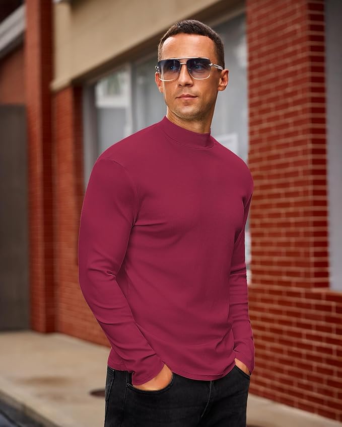 Mens Casual Mock Turtleneck Long Sleeve Basic Lightweight Slim Fit Pullover Tops Ribbed Thermal Undershirts