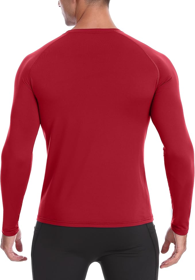 Mens Thermal Compression Shirts, Warm Long Sleeve Fleece Lined Tops Athletic Base Layer for Running Cold Weather