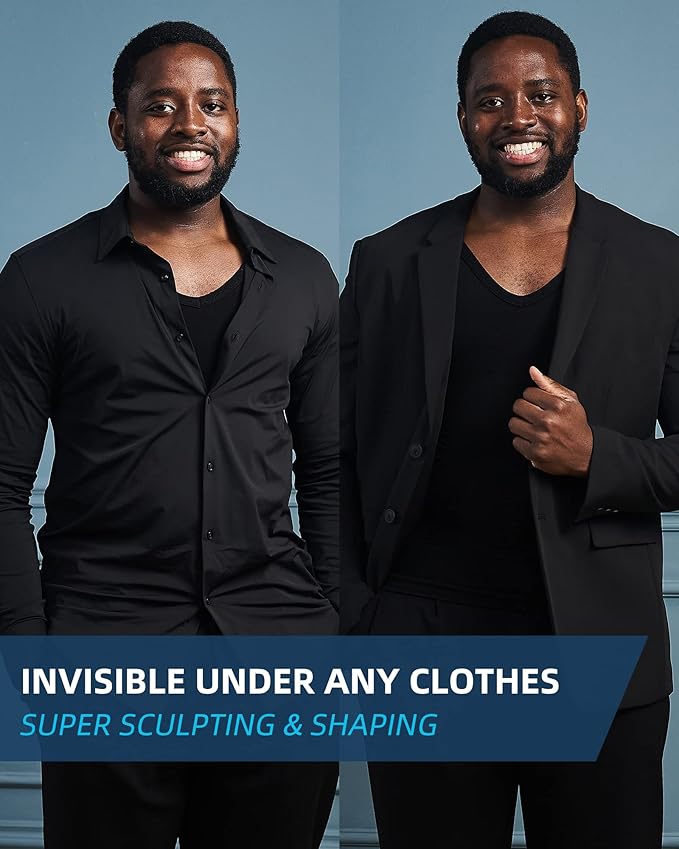 KOCLES Gynecomastia Compression Shirts for Men, Shapewear Slimming Body Shaper Undershirt, V-Neck Baselayer T-Shirt Workout