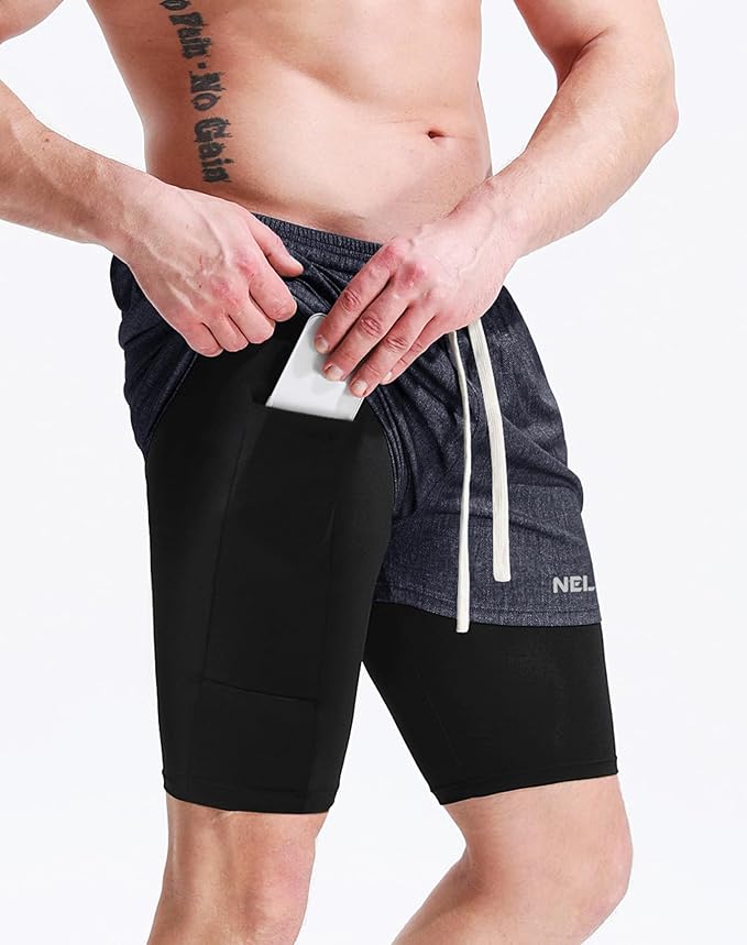 NELEUS Men's 2 in 1 Running Shorts with Liner,Dry Fit Workout Shorts with Pockets