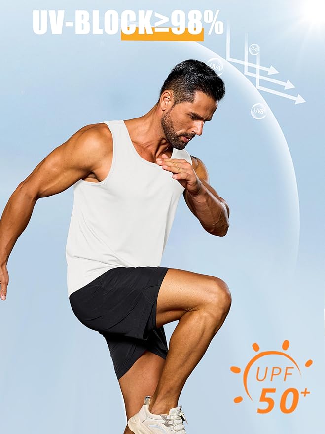 Cotrasen Men's Tank Top UPF 50+ Sleeveless Shirt Cotton Moisture Wicking Casual Gym Workout Shirts Cooling Muscle Tee Shirt