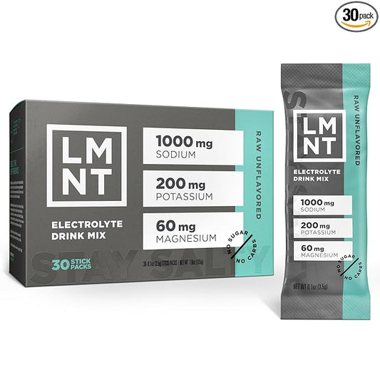 Drink LMNT Zero Sugar Electrolytes - Raw Unflavored Salt | Drink Mix | 30-Count