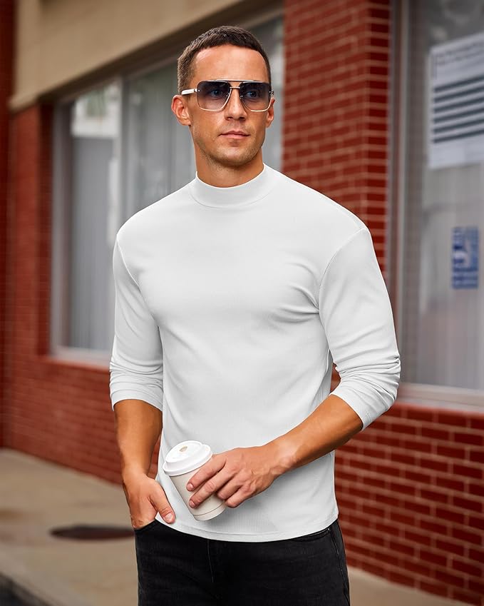 Mens Casual Mock Turtleneck Long Sleeve Basic Lightweight Slim Fit Pullover Tops Ribbed Thermal Undershirts