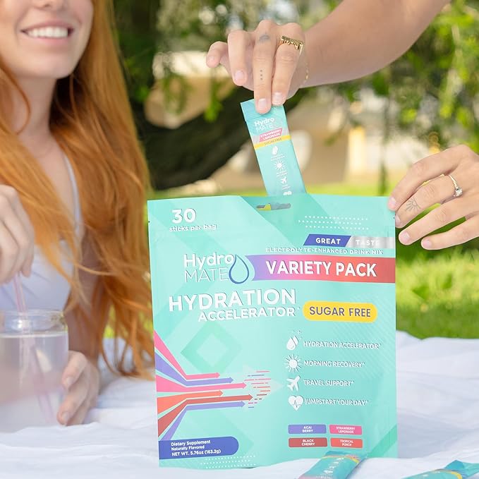 Electrolyte Powder Sugar-Free Hydration Packets Variety Pack HydroMATE 16 Sticks
