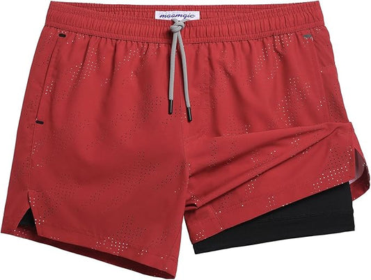 maamgic Mens Running Shorts with Compression Liner 5" Quick Dry Workout Gym Shorts Anti-Chafe 2 in 1 Athletic Shorts