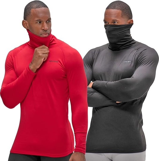 DEVOPS 2 Pack Men's Thermal Turtle Mock Neck Shirts, Compression Long Sleeve Tops and Hoodies