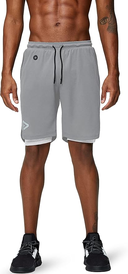 Pinkbomb Men's 2 in 1 Running Shorts Gym Workout Quick Dry Mens Shorts with Phone Pocket