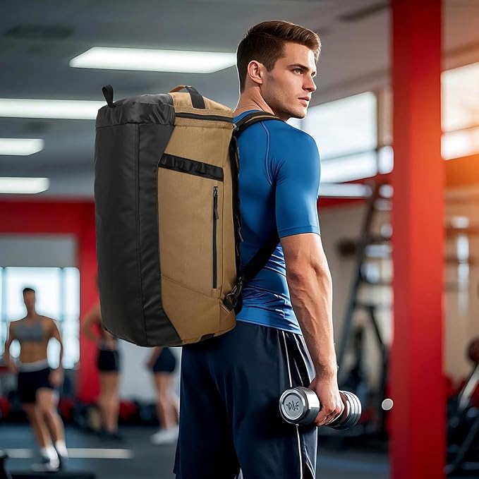 Large Travel Duffle Bag Backpack for Men Women 70L Big Sports Gym Bag with Shoe Compartment Heavy Duty Duffel Bags with Padded Straps for Weekend Overnight Camping, Brown