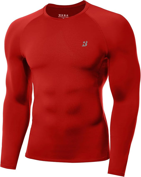 Roadbox Mens Compression Shirt, Cool Dry Long Sleeve Workout Shirts, Running Athletic Football Gym Base Layer Tops UPF 50+