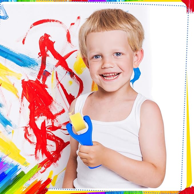 Tenceur 30 Pcs 3"and 1" Foam Paint Brushes for Kids Foam Paint Roller Small Sponge Roller with Blue Handle for Young Artists, Reusable & Washable Early Educational Supply for Crafts, Graffiti, DIY Art