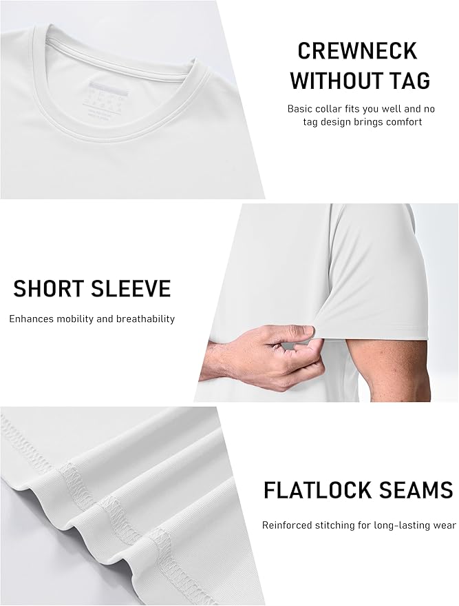 MAGCOMSEN 3 Pack Men's Short Sleeve Quick Dry Shirts Moisture Wicking UPF 50+ Athletic Running Gym Workout Swim T-Shirts