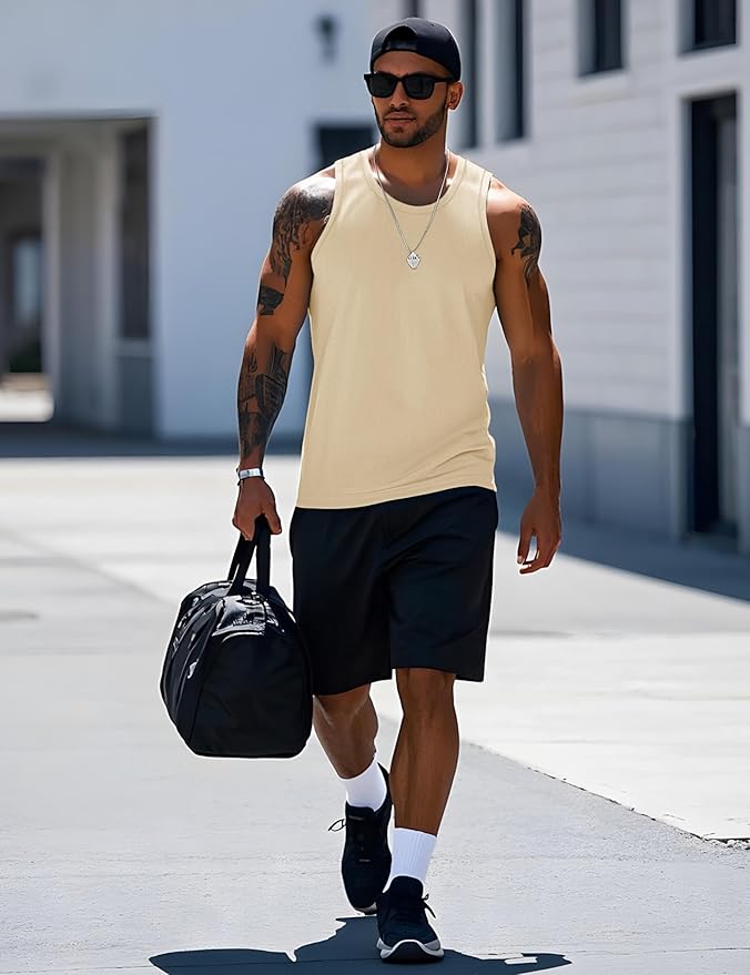 MAGCOMSEN Mens Workout Tank Tops Undershirt Cotton Muscle Athletic Sleeveless Shirts for Gym