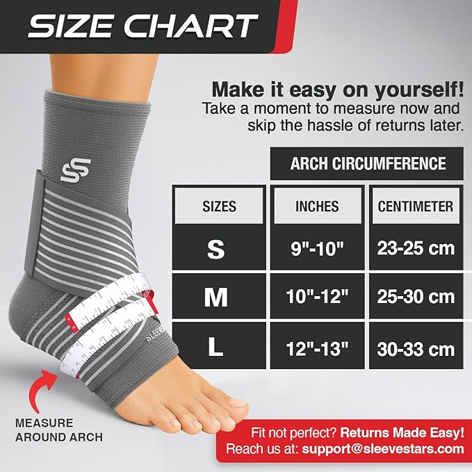 Sleeve Stars Ankle Brace for Women & Men, Ankle Wrap for Sprained Ankle, Compression Sleeve for Plantar Fasciitis Relief, Easy Customizable Support: w/Removable Strap (Pair/M:10"-12"/Gray)