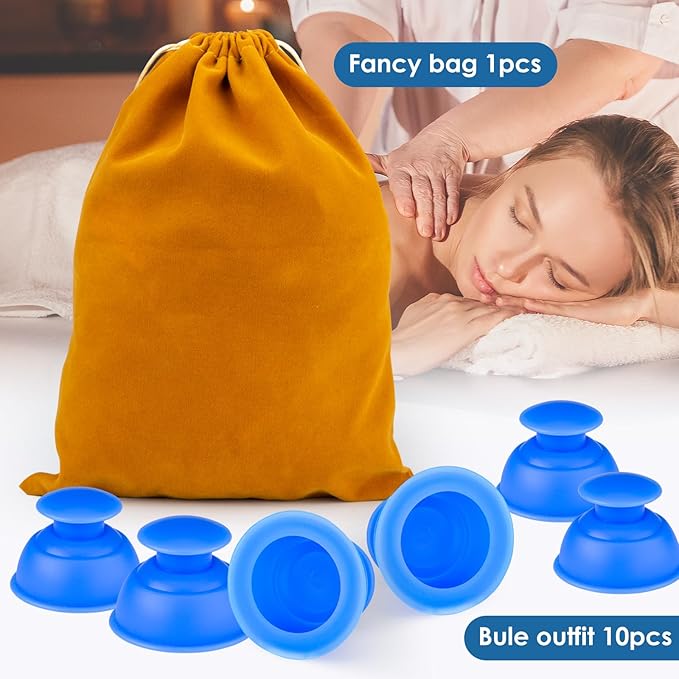 Silicone Cupping Therapy Sets-10pcs Professional Vacuum Cupping for Myofascial Massage/Joint Pain/Anti Cellulite/Deep Muscle Relief & More(10pcs,Blue)