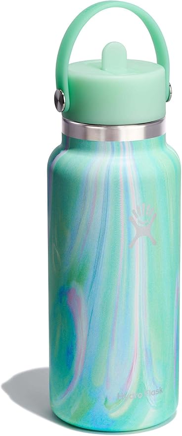 Hydro Flask Water Bottle - Insulated Stainless Steel - Wide Mouth Flex Straw Lid, Non Spill, Leakproof and Refillable in 32 Oz Jelly Green
