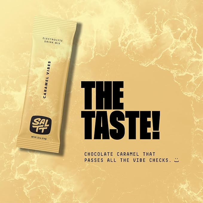 SALTT Electrolytes Powder Flavored Drink Mix - Caramel Vibes - 30 Hydration Packets - Magnesium, Potassium, Sodium, Trace Minerals - Zero Sugar & Gluten Free - Travel Essentials