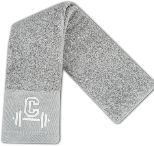 Gym Towel, Personalized Workout Gifts for Men, Women, Sports Lover, Exercise Fitness Gift for Gym Enthusiast on Birthday, Christmas, Soft and Absorbent Towel, Gray, Initial C