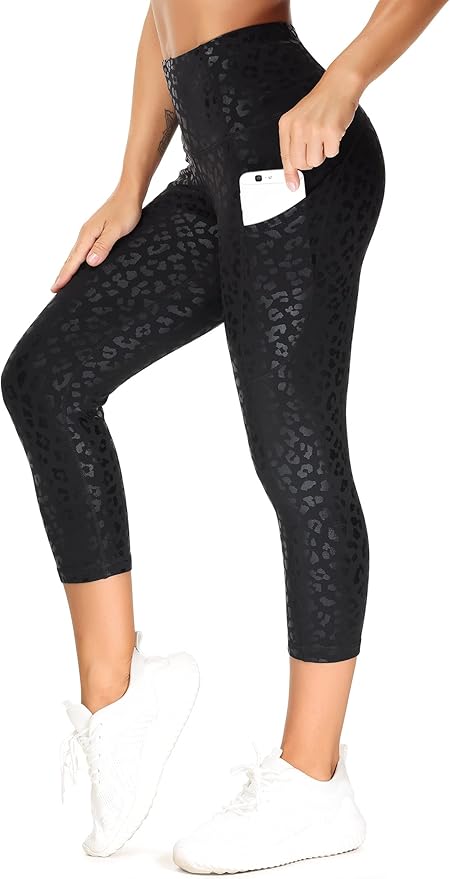 THE GYM PEOPLE Thick High Waist Capris Yoga Pants with Pockets, Tummy Control Workout Running Yoga Leggings for Women