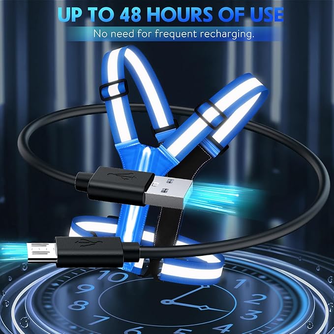 Simket Led Reflective Vest Running Gear, High Visibility Reflective Running Gear Rechargeable Adjustable Led Running Vest, Safety Night Running Gear for Men Women