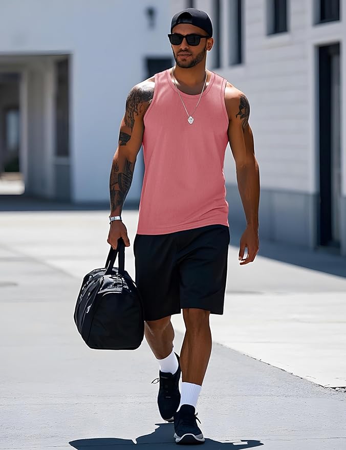 MAGCOMSEN Mens Workout Tank Tops Undershirt Cotton Muscle Athletic Sleeveless Shirts for Gym