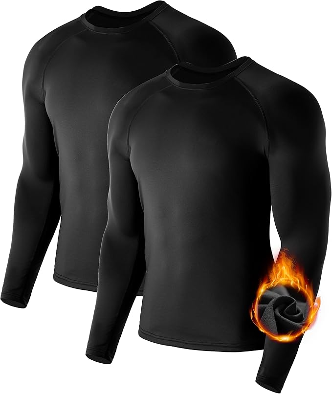 Mens Thermal Compression Shirts, Warm Long Sleeve Fleece Lined Tops Athletic Base Layer for Running Cold Weather