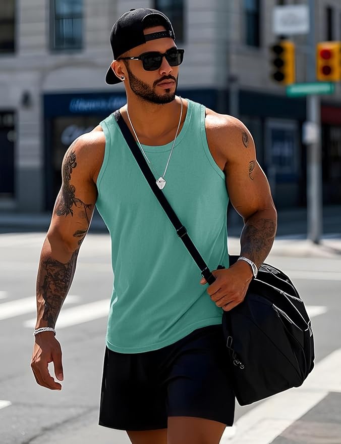 MAGCOMSEN Mens Workout Tank Tops Undershirt Cotton Muscle Athletic Sleeveless Shirts for Gym
