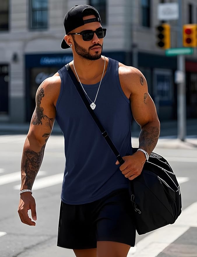 MAGCOMSEN Mens Workout Tank Tops Undershirt Cotton Muscle Athletic Sleeveless Shirts for Gym