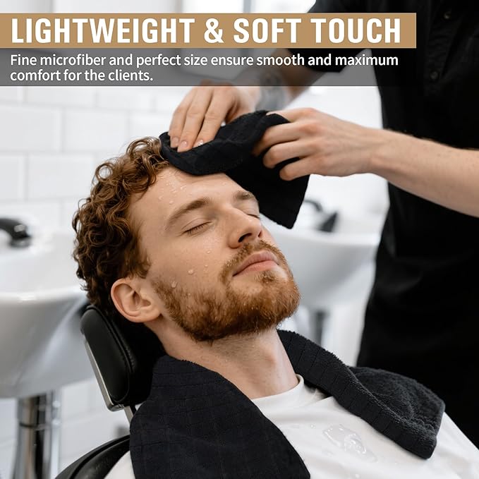 HOMERHYME Microfiber Salon Towel, 12 Pack Black Hand Towels for Bathroom, 16 by 27 Inches Bulk Quick Dry Absorbent Microfiber Hair Towels for Gym, Bath, Spa, Workout & Home Beauty Care