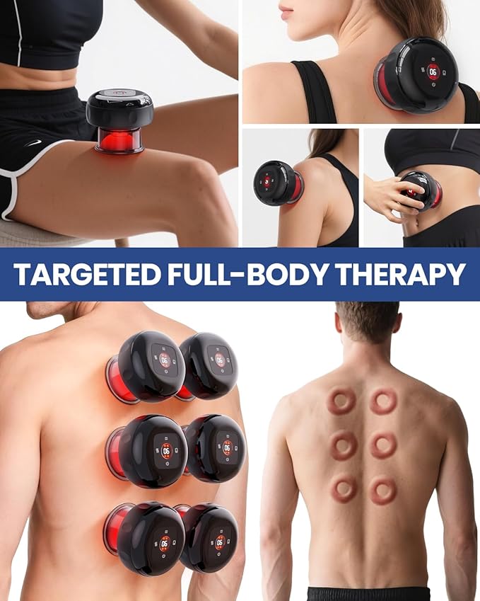2 Pack 5-in-1 Electric Cupping Kit for Massage Therapy with Red Light Therapy - 24 Levels of Adjustable Suction & Heat, Portable Cupping Therapy Set for Back Pain Relief & Neck Muscle Soreness