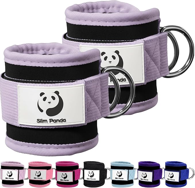Slim Panda Ankle Strap for Cable Machine,Ankle Cuff for Kickbacks, Booty Hip Abductors,Glute Workouts, Leg Extensions, Curls for Men and Women, Adjustable with Double D-Rings