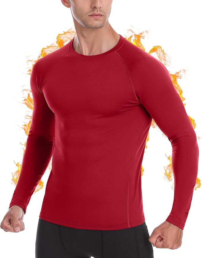 Mens Thermal Compression Shirts, Warm Long Sleeve Fleece Lined Tops Athletic Base Layer for Running Cold Weather