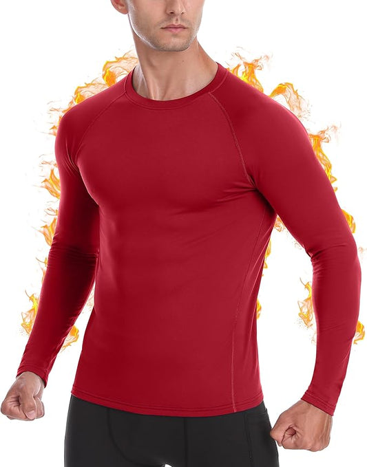 Mens Thermal Compression Shirts, Warm Long Sleeve Fleece Lined Tops Athletic Base Layer for Running Cold Weather