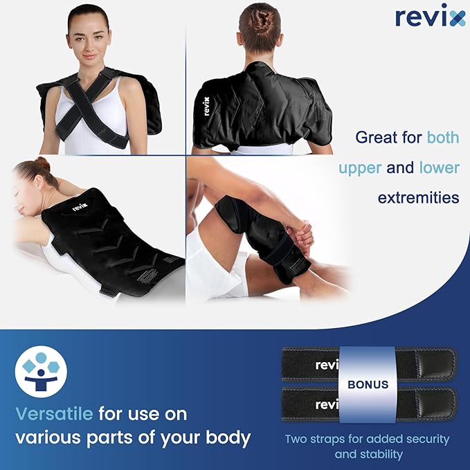 REVIX Extra Large Ice Pack for Back, 13” x 21” Reusable Gel Cold Pack Wrap for Full Back, Hip, and Leg Relief, XXL Cold Compress for Muscle Soreness, Fatigue, and Everyday Recovery, Black