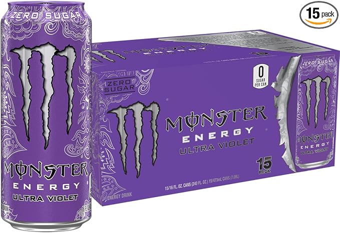 Monster Energy Ultra Violet, Sugar Free Energy Drink, 16 Ounce (Pack of 15)