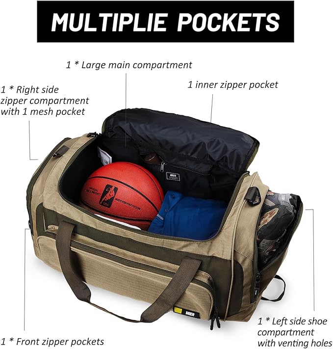MIER Large Duffel Bag Men's Gym Bag with Shoe Compartment, 60L