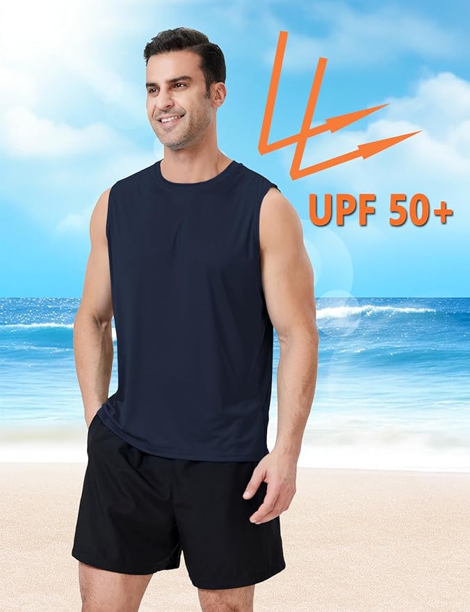 Men's Sleeveless UPF 50+ Swim Shirts Quick Dry Workout Tank Top UV Protection Running Gym Muscle T Shirts