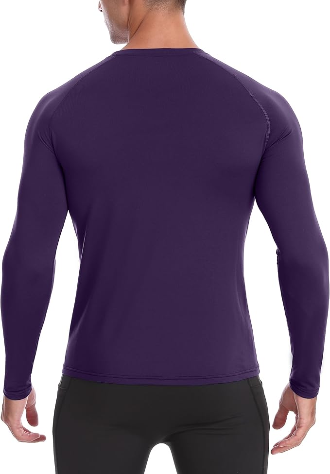Mens Thermal Compression Shirts, Warm Long Sleeve Fleece Lined Tops Athletic Base Layer for Running Cold Weather
