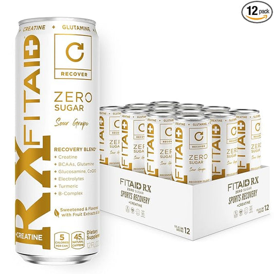 FITAID Rx Zero, Keto-Friendly, Number 1 Post-Workout Recovery Drink, 0g Sugar, Quercetin, Creatine, BCAAs, Green Tea, 5 Calories, 12 Fl Oz (Pack of 12)