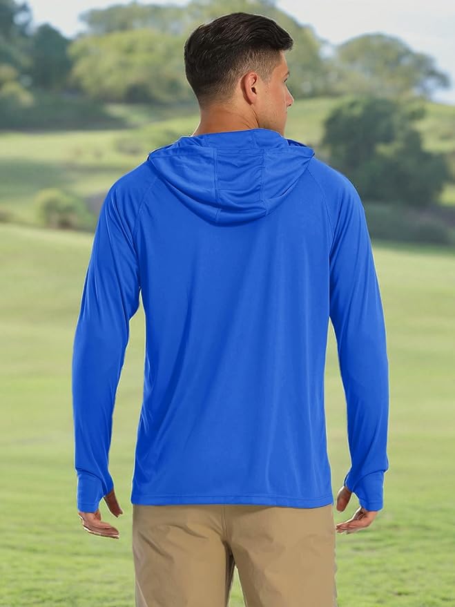MAGCOMSEN Men's Hooded UPF 50+ Sun Protection T Shirts Long Sleeve Athletic Fishing Shirts Rash Guards
