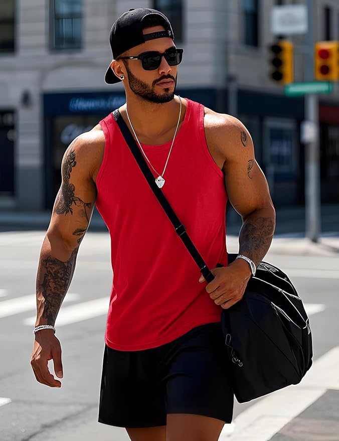 MAGCOMSEN Mens Workout Tank Tops Undershirt Cotton Muscle Athletic Sleeveless Shirts for Gym