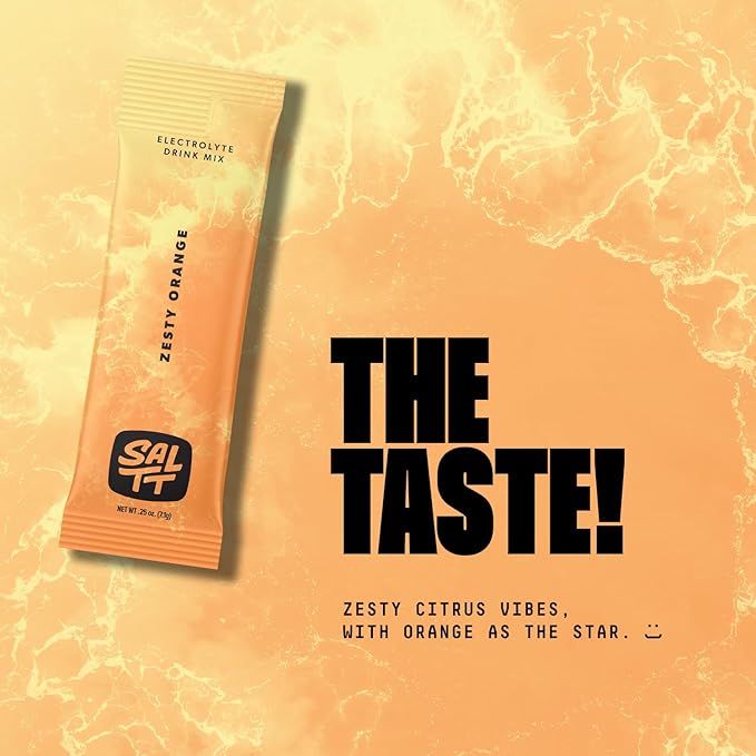 SALTT Electrolytes Powder Flavored Drink Mix - Zesty Orange - 30 Hydration Packets - Magnesium, Potassium, Sodium, Trace Minerals - Zero Sugar & Gluten Free - Travel Essentials