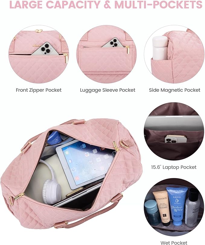 LOVEVOOK Travel Duffle Bag for Women, Weekender Overnight Bag with Shoe Compartment, Carry on Bag with Toiletry Bag, Gym Duffel Bag with Wet Pocket, Hospital Bags for Labor and Delivery 3 Pcs Set