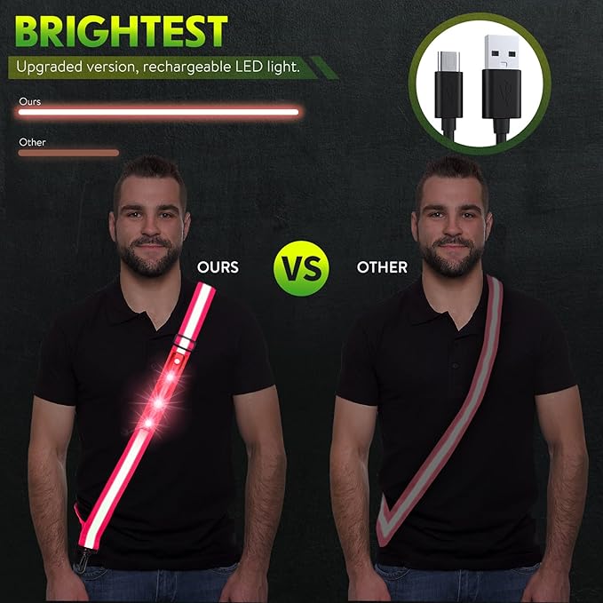 Simket Reflective Walking Gear, Rechargeable Led Reflective Sash, Adjustable Night Walking Safety Gear, High Visibility Safety Lights for Walking at Night for Men Women Jogging Running Biking