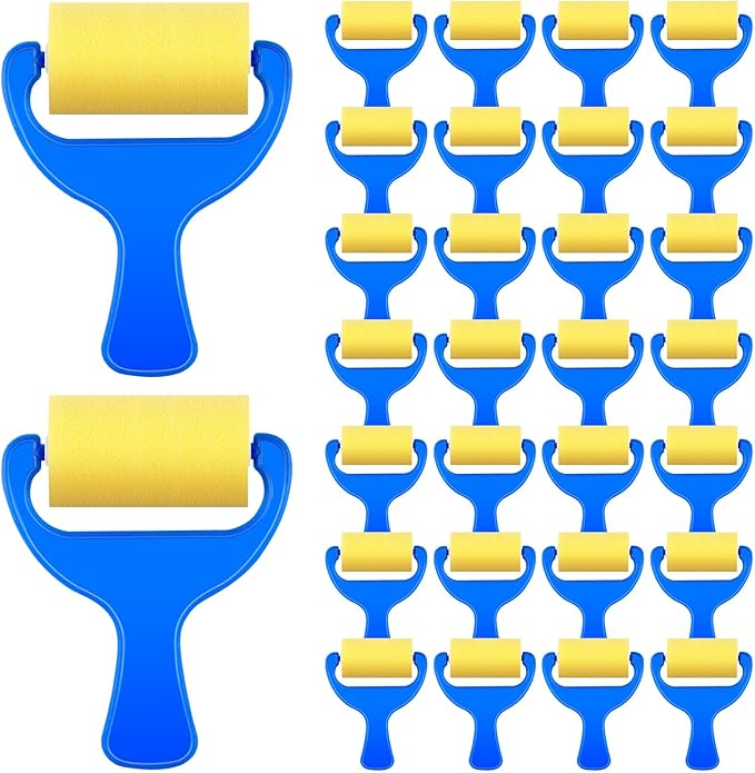 Tenceur 50 Pcs 3" Foam Paint Brushes for Kids Foam Paint Roller Small Sponge Roller with Blue Handle for Young Artists, Reusable & Washable Early Educational Supply for Crafts, Graffiti, DIY Art