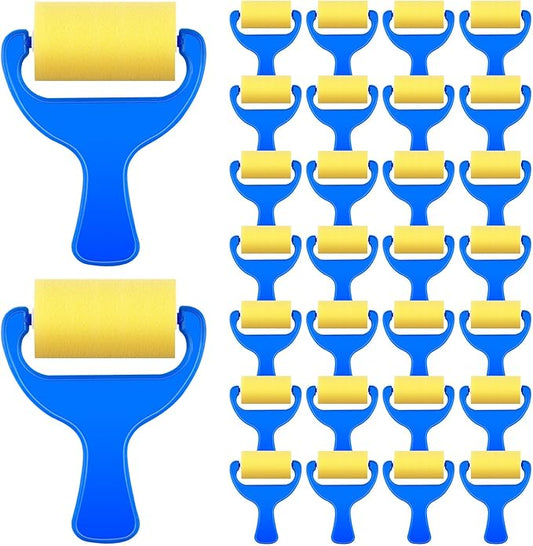 Tenceur 50 Pcs 3" Foam Paint Brushes for Kids Foam Paint Roller Small Sponge Roller with Blue Handle for Young Artists, Reusable & Washable Early Educational Supply for Crafts, Graffiti, DIY Art