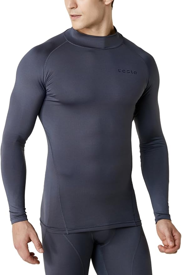 TSLA Men's Thermal Long Sleeve Compression Shirts, Mock/Turtleneck Winter Sports Running Base Layer Top