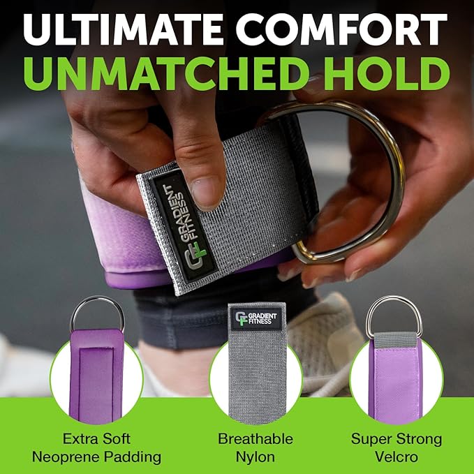 Gradient Fitness Ankle Straps (2 Pack) | Ankle Strap for Cable Machine, Ankle Bands for Working Out, Cable Ankle Strap