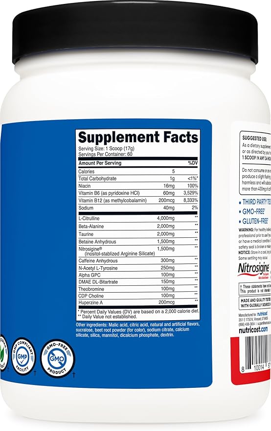 Nutricost Pre-X Xtreme Pre-Workout Complex Powder, Fruit Punch, 60 Servings, Vegetarian, Non-GMO and Gluten Free