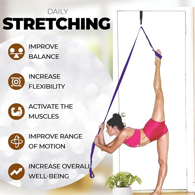 Pilates Stretching Strap with Door Anchor - Flexibility Equipment for Pilates Practitioners - Ideal for Improving Leg Flexibility, Core Stability, and Posture Alignment at Home
