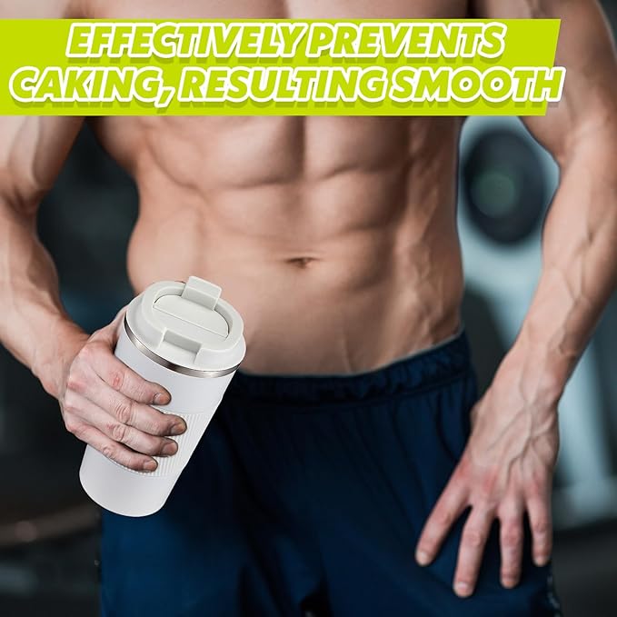 Maxdot 2 Pcs Stainless Steel Shaker Cup with Mixing Ball 17 oz Insulated Metal Blender Tumbler Water Bottle for Protein Mixes Gym Workout Coffee Drink (White)